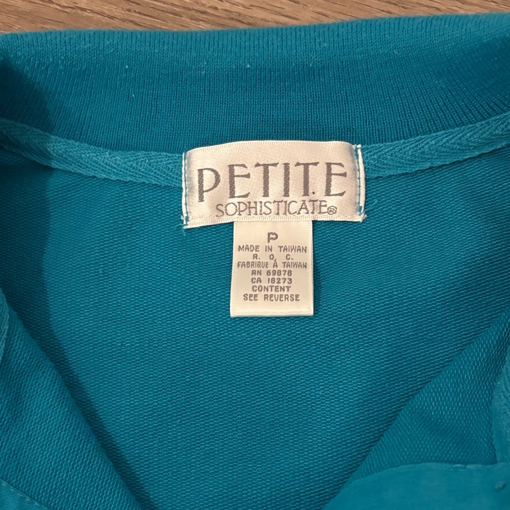 Vintage Petite Sophisticate Henley PS Blue Half Button Down Sweatshirt w Pockets - Picture 2 of 9